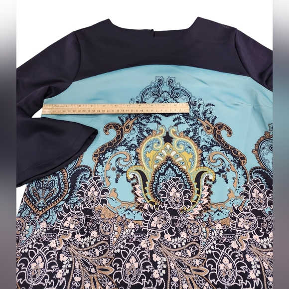 NY &Co Blue paisley print stretch 2in above knee mini dress size L - Picture 8 of 8